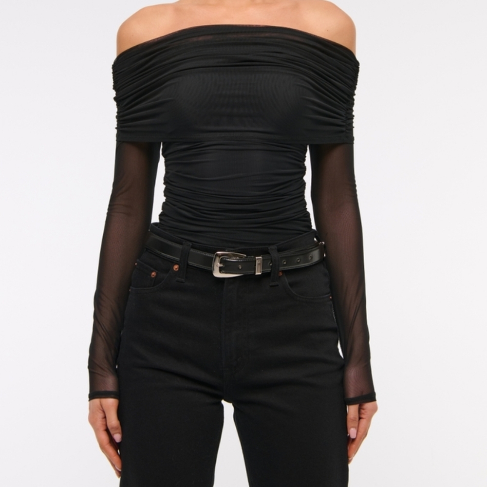 Abercrombie and Fitch Top L NWT Long-Sleeve Mesh Foldover Top
